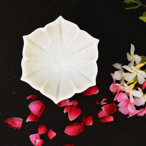 Skanda Pushpa- Hexagonal White Marble Flower Urli Bowl - 5"