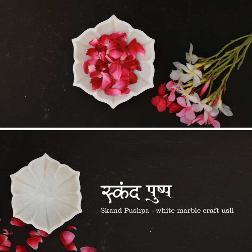 Skanda Pushpa- Hexagonal White Marble Flower Urli Bowl - 6"