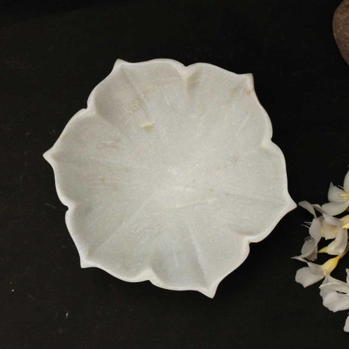 Skanda Pushpa- Hexagonal White Marble Flower Urli Bowl - 6"
