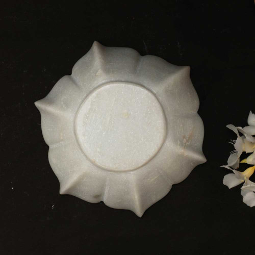 Skanda Pushpa- Hexagonal White Marble Flower Urli Bowl - 6"