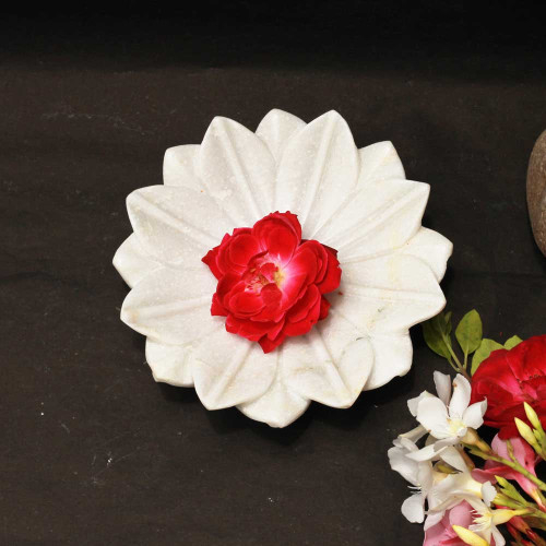 Blooming Egyptian lotus– White Marble Urli Plate