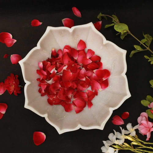 Ashtadal- Octagonal White Marble Flower Urli Bowl - 7"