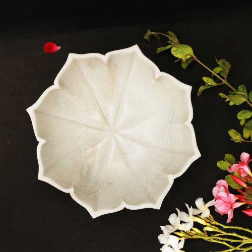 Ashtadal- Octagonal White Marble Flower Urli Bowl - 7"